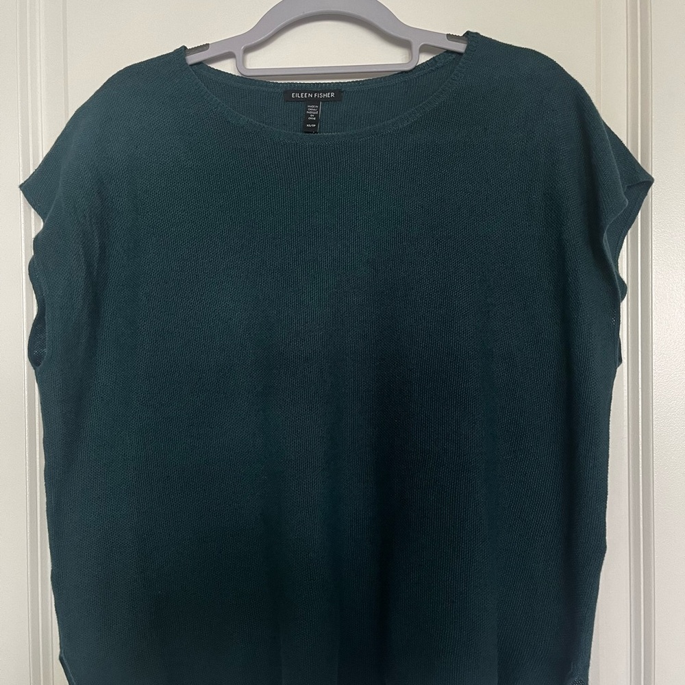 Eileen Fisher Teal Linen Boxy Top - Picture 3 of 4